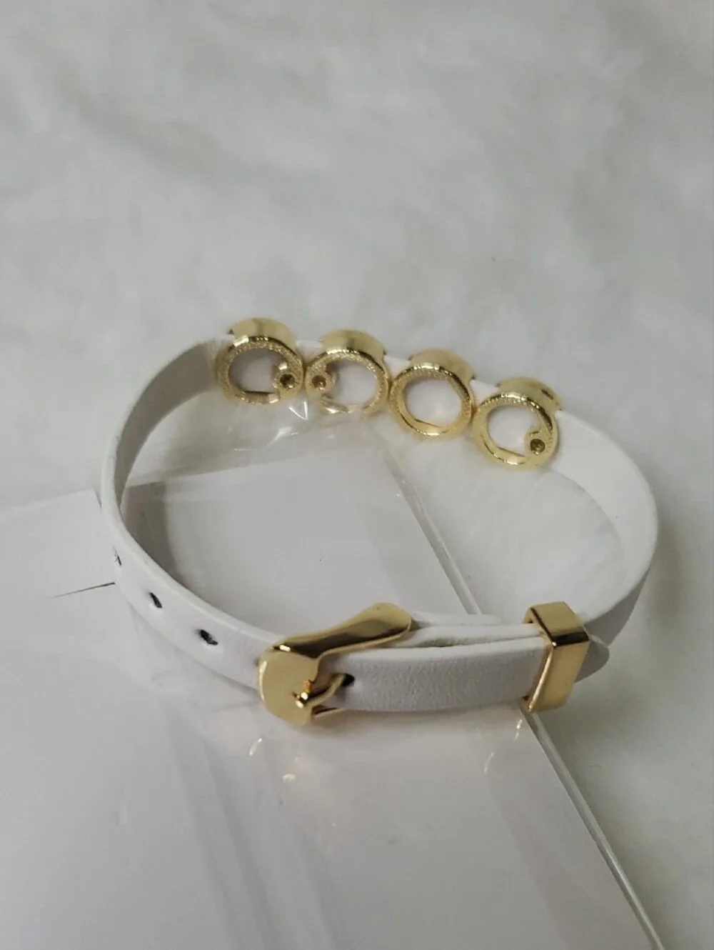 White  Bracelet with Gold and Black Monogram Discs